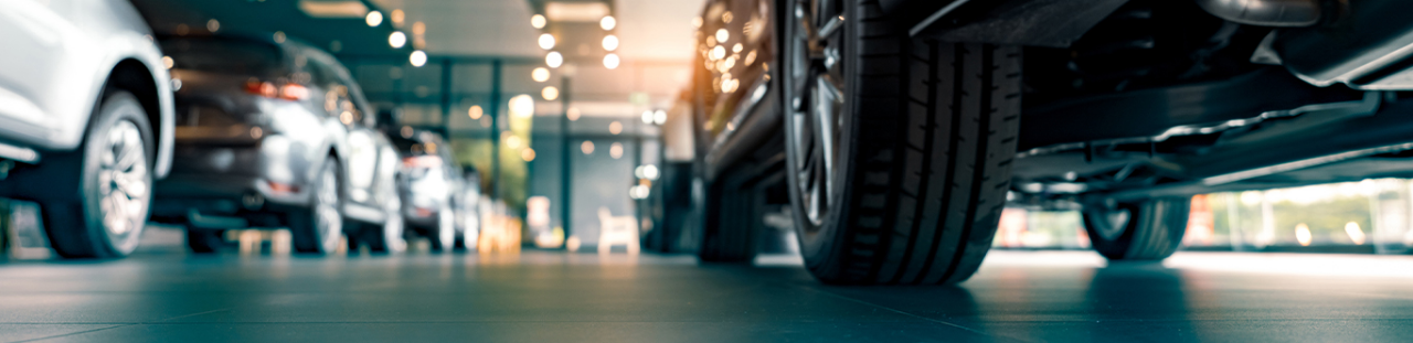 cars in a showroom