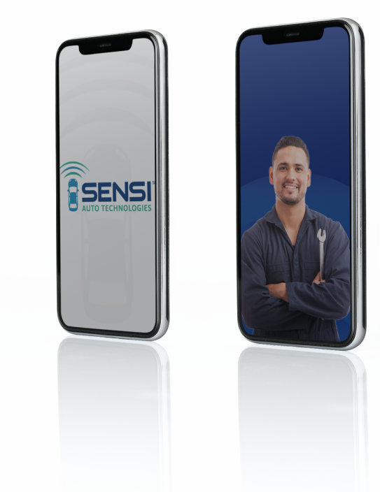 smartphone showing the sensi logo and a car repair expert on the screen